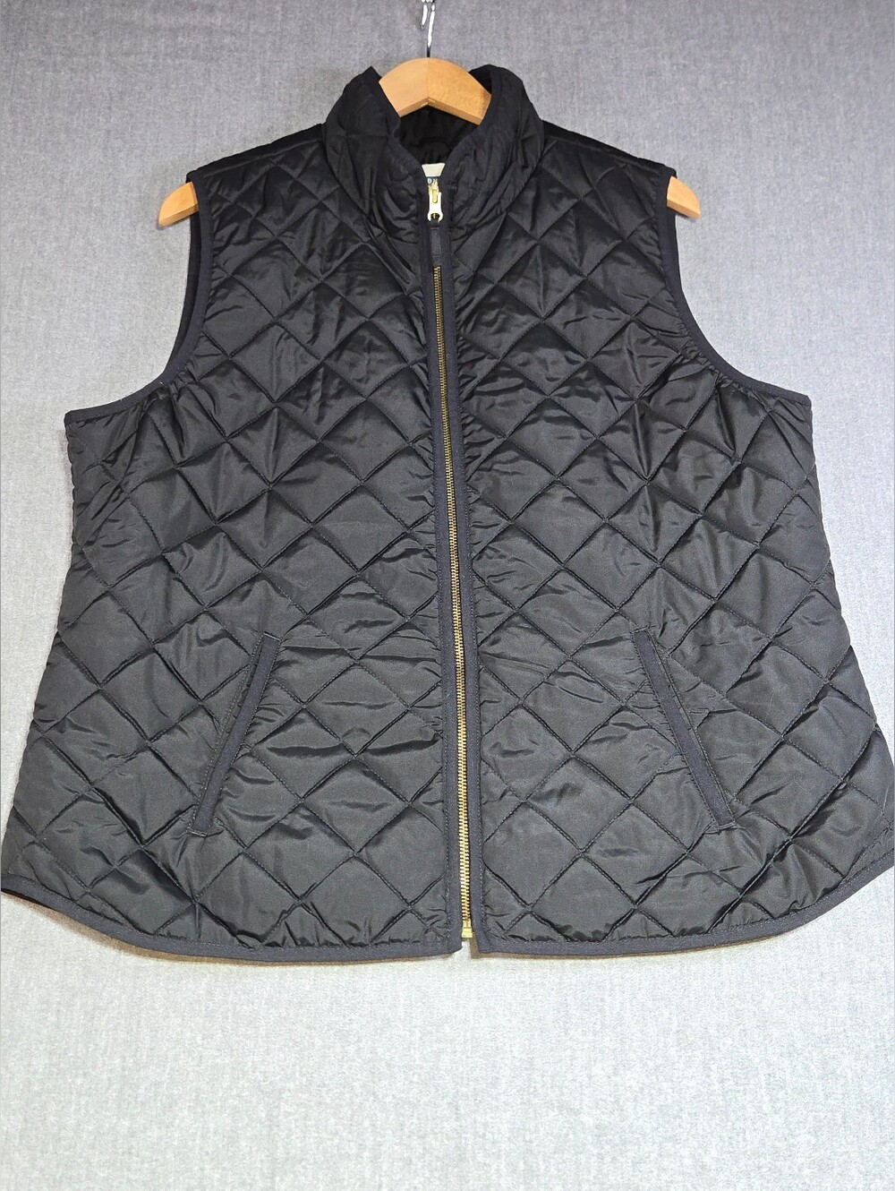 Old Navy Quilted Vest Mens XL Black Diamond Puffer Full Zip Stand Collar
